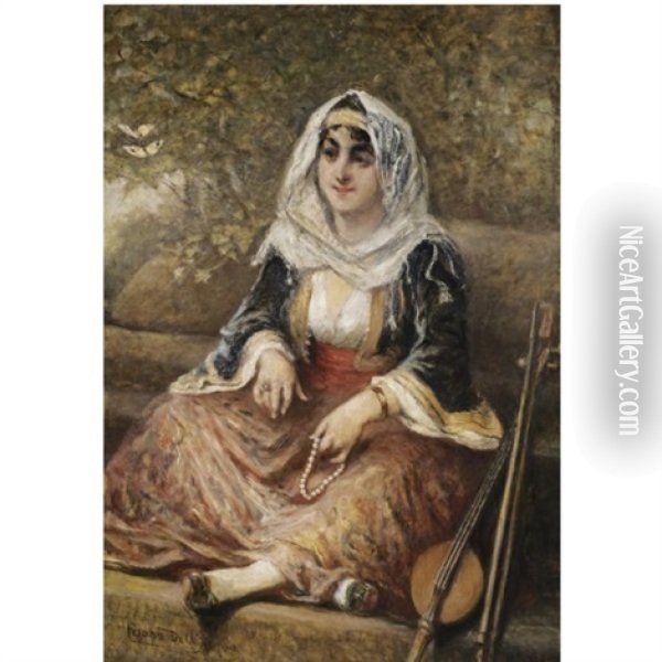 The Yayly Tanbur Player Oil Painting - Cesare Felix Georges dell' Acqua