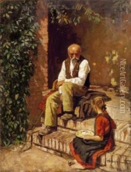 Grandfather And His Grandchild Oil Painting - Tibor Polya
