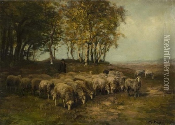Landscape With Flock Of Sheep Oil Painting - Fedor Van Kregten