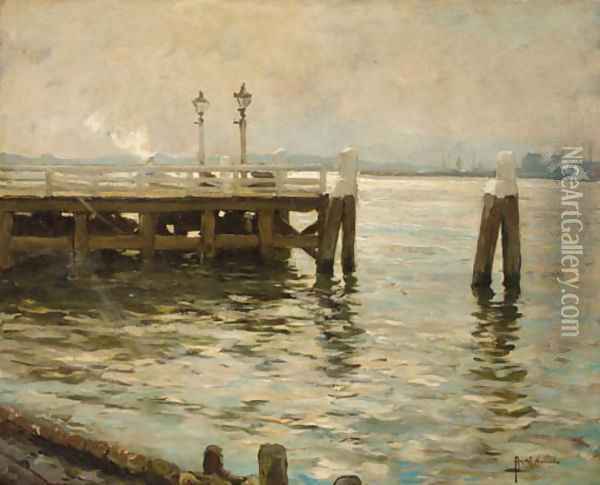 A view of a harbour, Rotterdam Oil Painting - August Willem van Voorden