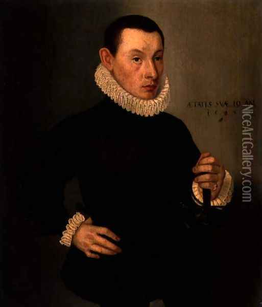 Portrait of a Young Gentleman Wearing a Black Embroidered Doublet, 1583 Oil Painting - Lorenz Strauch