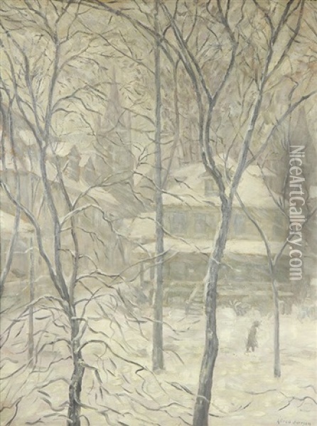 Snowfall On The Village Oil Painting - Alfred Juergens