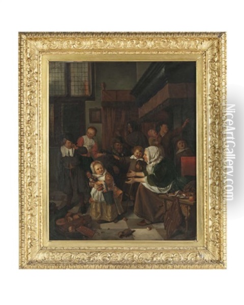 Dutch Interior With Old Woman And Children Oil Painting - Jan Steen