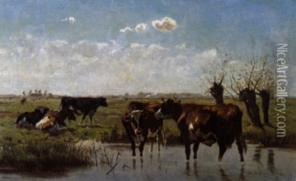 Polderlandschap Met Koeien Oil Painting - Emile Van Damme-Sylva