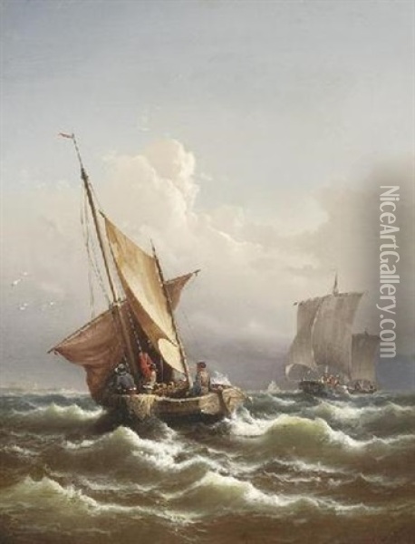 Fischerboote Vor Der Bretonischen Kuste Oil Painting - Eduard Schmidt
