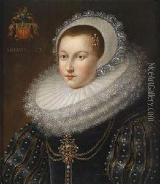 Portrait Of An Aristocratic Lady In A Pearl-encrusted Oil Painting - Frans Pourbus the younger