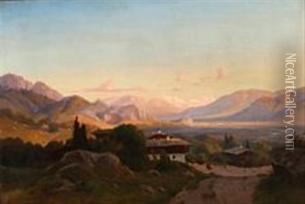 View From Berner Oberland In Switzerland Oil Painting - Johann Hermann Carmiencke