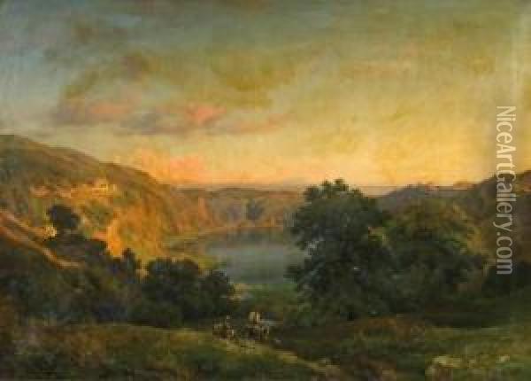 View Of The Nemi-lake In The Alban Hills Oil Painting - Louis Gurlitt