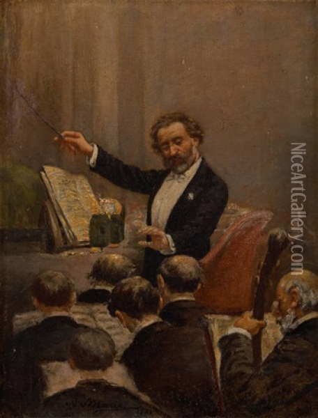 Giuseppe Verdi Conduisant L'orchestre De L'opera A La Premiere Representation De Aida A Paris En 1880 Oil Painting - Adrien Emmanuel Marie