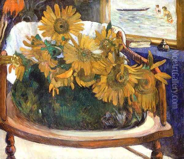 Still Life With Sunflowers On An Armchair Oil Painting - Paul Gauguin