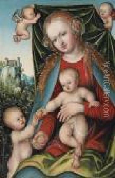 The Holy Virgin And Child With The Infant Saint John The Baptist And Angels Oil Painting - Lucas The Elder Cranach