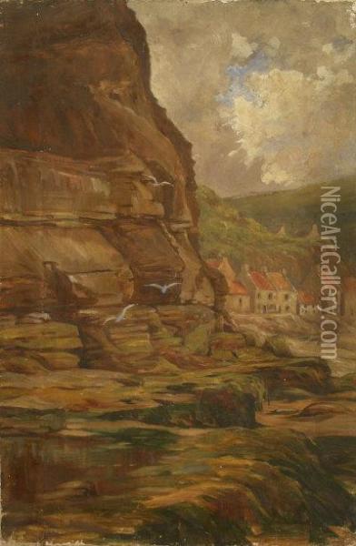 Staithes From Penny Nab Oil Painting - Charles Hodge Mackie
