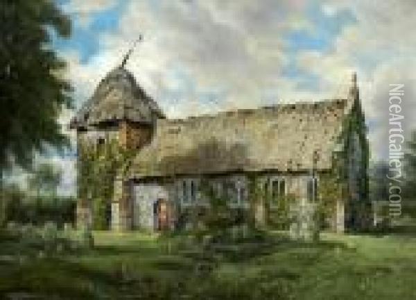 Little Thornham Church Oil Painting - John Moore Of Ipswich