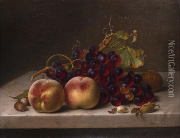 Fruchtestilleben Auf Steinplatte Oil Painting - Johann Wilhelm Preyer