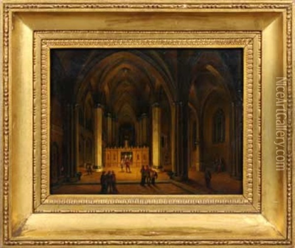 Kircheninterieur Erleuchtet Von Fackeltragern Oil Painting - Johann Ludwig Ernst Morgenstern