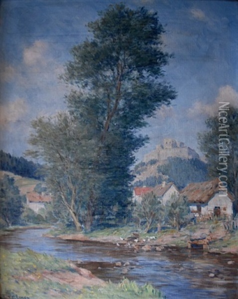 Landscape With A Castel Oil Painting - Tavik Frantisek Simon
