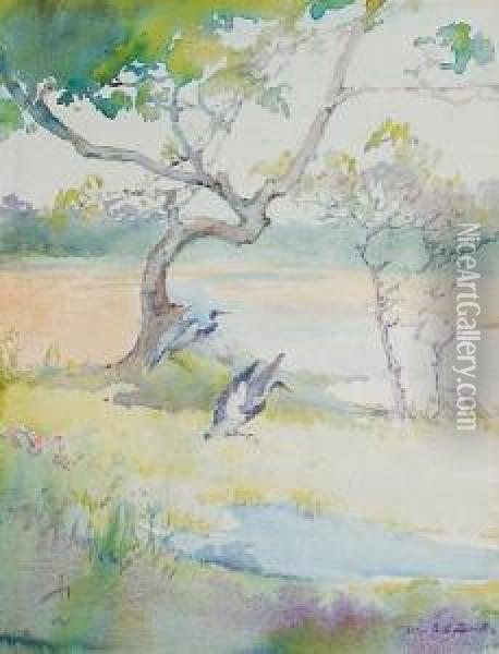Heron Alighting Oil Painting - Alice Ravenel Huger Smith