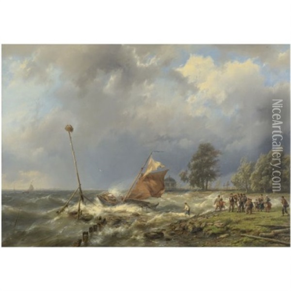 Fighting The Wind Oil Painting - Hermanus Koekkoek the Elder