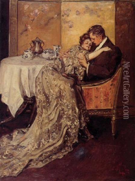 Embrace At Tea Oil Painting - Albert Beck Wenzell