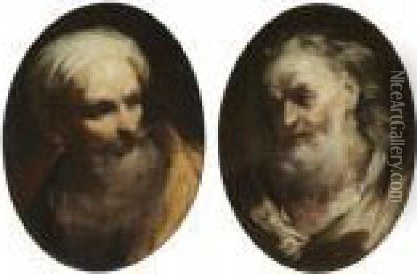 Study Of A Bearded Man, Head And
 Shoulders, Wearing A Turban And Looking Right; Study Of An Elderly 
Bearded Man, Head And Shoulders, Looking Left Oil Painting - Giuseppe Maria Crespi