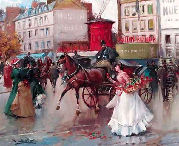By the Moulin Rouge, Paris Oil Painting - Joan Roig Soler