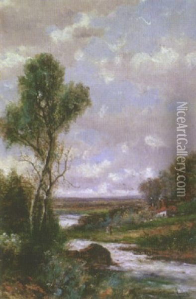 Figures Beside A River Oil Painting - Abraham Hulk the Younger