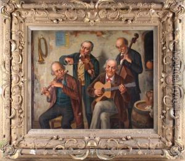 Vardshusinterior Med Orkester Oil Painting - Wilhelm F. Giessel