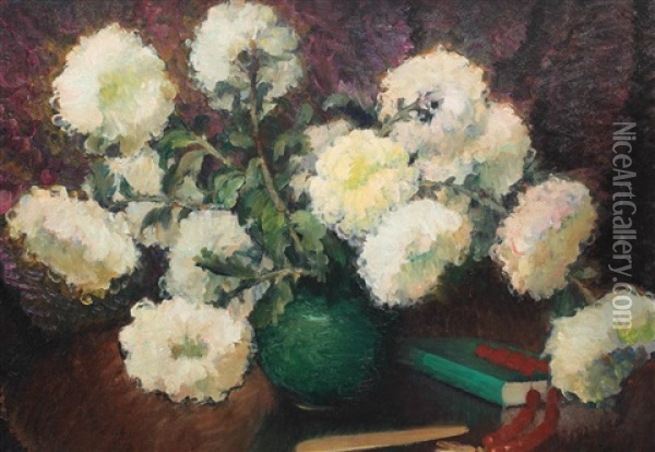Vase With Chrysanthemums Oil Painting - Stefan Popescu