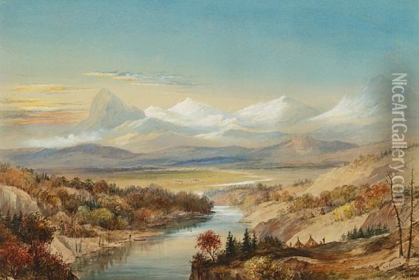 Distant View Of The Rocky Mountains Oil Painting - Washington F. Friend