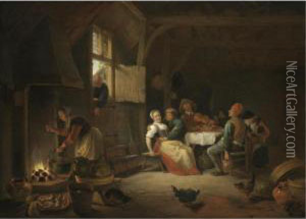 Peasants Merrymaking In A Cottage Interior Oil Painting - Hendrick Maertensz. Sorch (see Sorgh)
