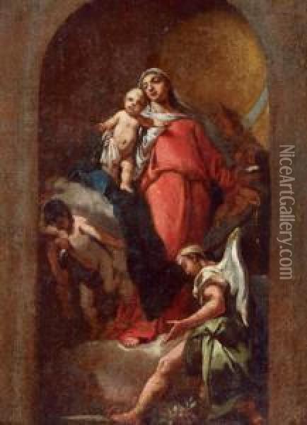 Madonna Con Bambino E Due Angeli Oil Painting - Giovanni Antonio Guardi