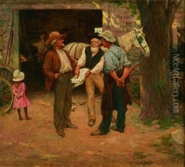 Discussing The Politics Of The Day Oil Painting - Frank Otis Small