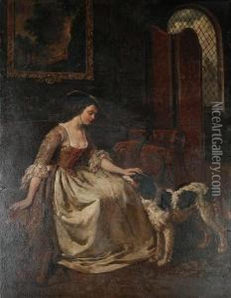 Portrait Of A Lady And Her Dog Oil Painting - Victor Eeckhout