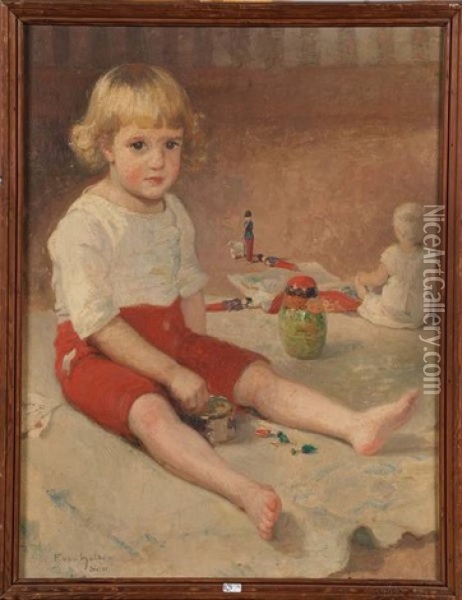 Portrait D'un Enfant Entoure De Ses Jouets Oil Painting - Franz van Holder