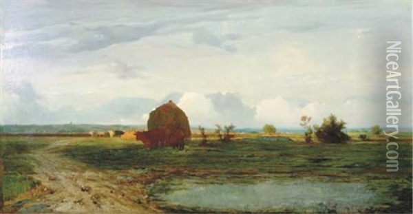 Cattle Grazing In A Pasture Oil Painting - Augustin Pierre Bienvenue Chenu