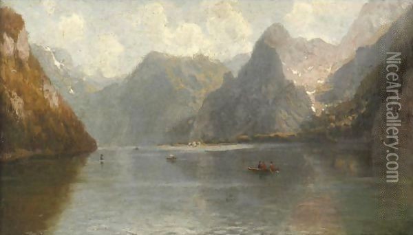 View Of A Swiss Lake Oil Painting - John Joseph Enneking