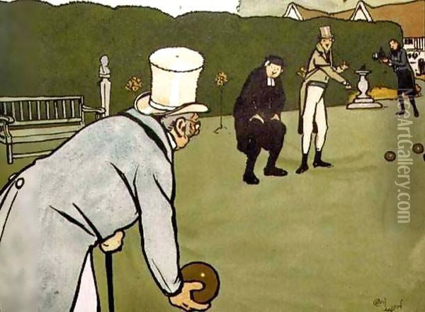 Old English Sports and Pastimes Bowls Oil Painting - Cecil Charles Aldin