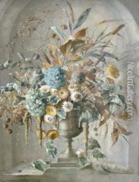 Dried Flowers In An Urn In An Alcove Oil Painting - Terence Loudon