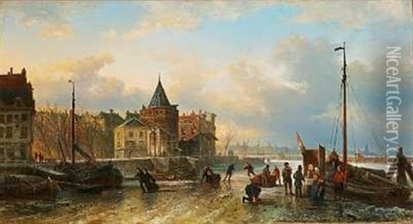 Folkeliv I En Hollandsk Havn Oil Painting - Elias Pieter van Bommel
