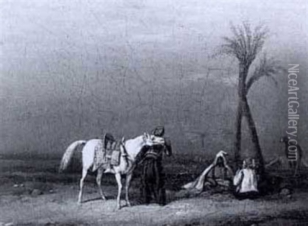 Arabs Resting In The Desert Oil Painting - Noel Dieudonne Finart