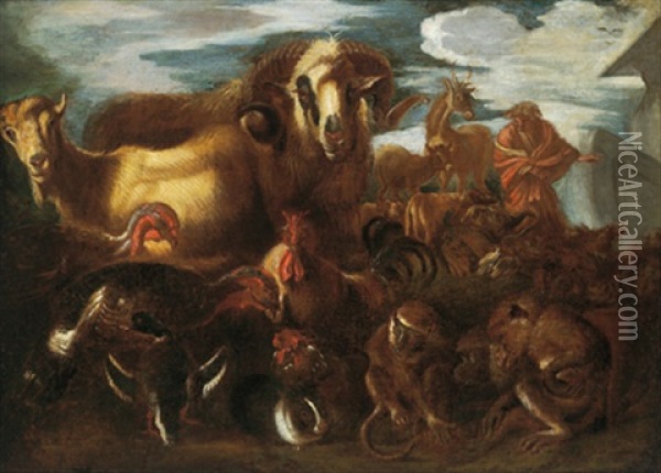 Mose Fa Gli Animali Entrare Nell'arca Oil Painting - Francesco Castiglione
