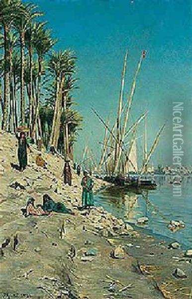 Nile Oil Painting - Peder Mork Monsted
