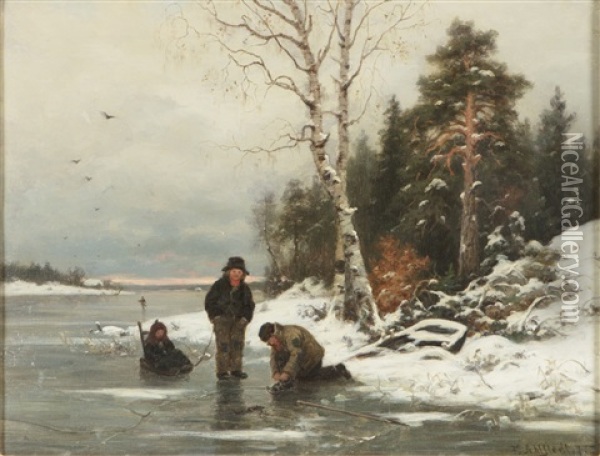 Winter Landscape Oil Painting - Fredrik Ahlstedt
