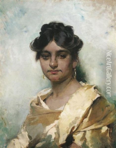Portrat Einer Jungen Romerin Mit Goldenen Ohrringen Oil Painting - Cecil van Haanen