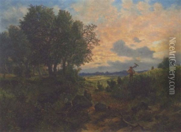 Returning Home At Dusk Oil Painting - Max Schroeder-Greifswald the Younger