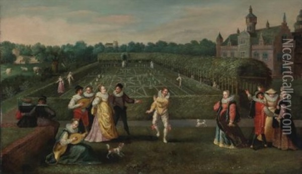 Courtiers Strolling In A Garden Oil Painting - Hieronymus Francken the Elder