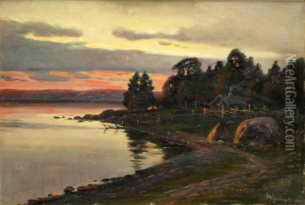 Sonnenuntergang Am See Oil Painting - Axel Hjalmar Lindqvist