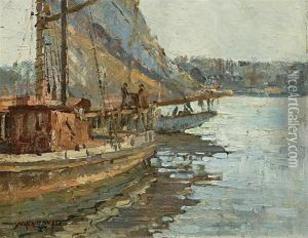 Dock Scene Oil Painting - Frederick John Mulhaupt