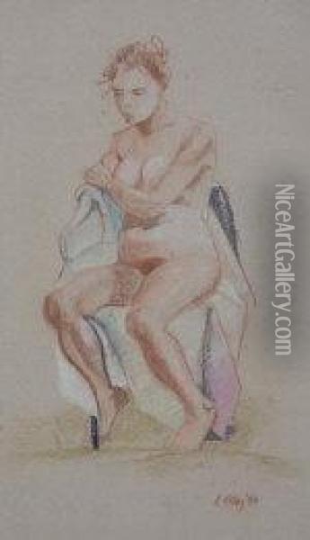 Nude Female, Seated On A Chair Oil Painting - Elisabeth Kelly