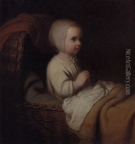 A Little Girl Saying Her Evening Prayers Oil Painting - Johann Georg Meyer von Bremen